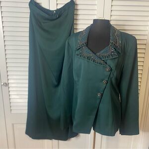 Jill Paige | Emerald Green Beaded Skirt and Jacket Set | Size 16